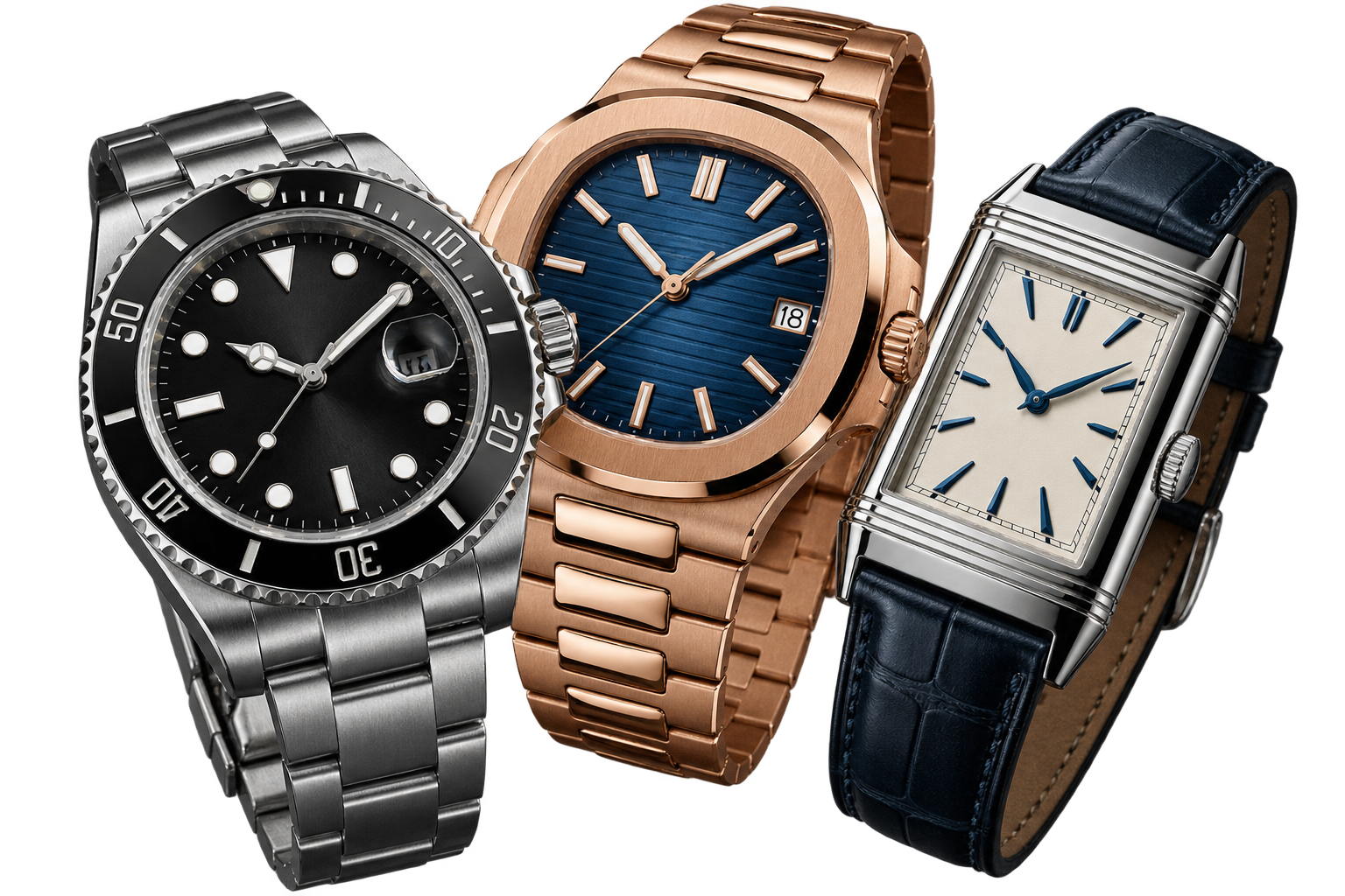 Three mechanical watches representing WatchRadar’s reference catalogue